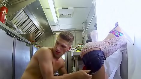 Slutty gal fucked in the kitchen