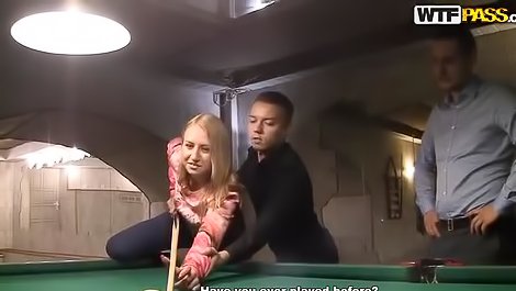 Two guys are fucking sweet blonde babe