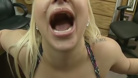 Blonde whore gets fucked in shop