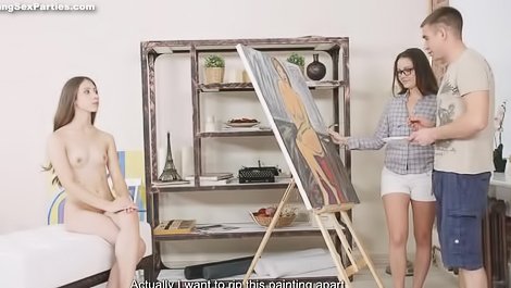 Strong painter is fucking two babes