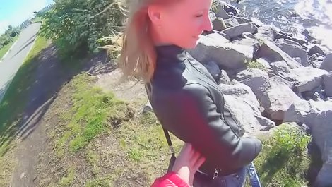 Ginger girl gets banged outdoors