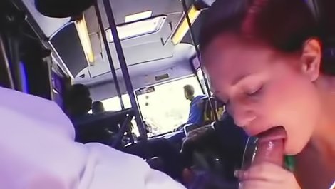 Babe is giving blowjob in bus