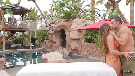 Chick jumps on big dick outdoors