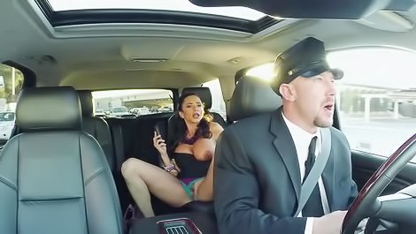 Dark haired MILF whore fucks her driver