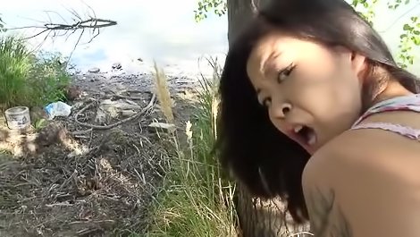 Asian teen fucked in the woods