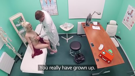 Scrawny blonde fucks her doctor