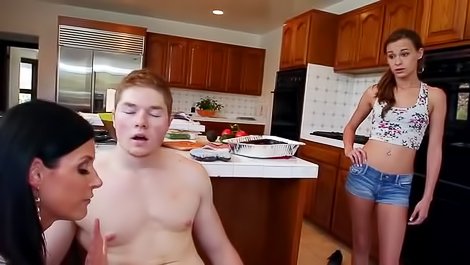 Two brunette sluts sharing a big dick